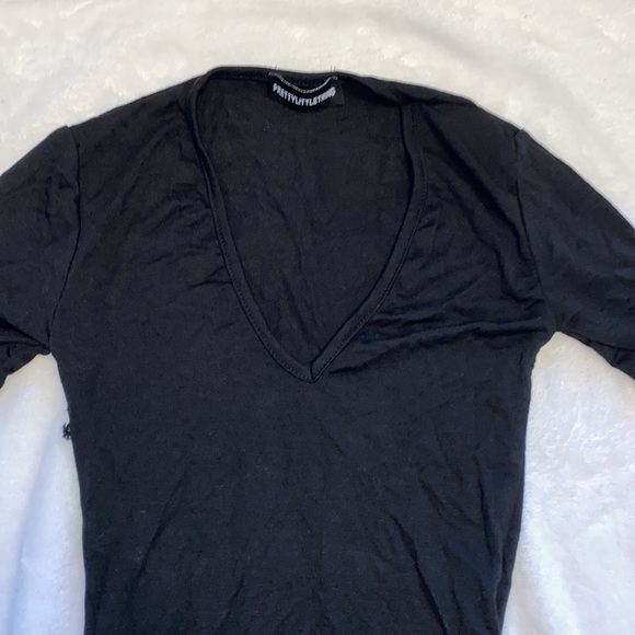 Black V Neck Shortsleeve Bodysuit - Picture 7 of 8